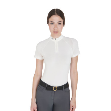 Polo da allenamento tecnico aderente con zip da donna Equestro Bianco Polo da allenamento tecnico aderente con zip da donna Equestro Bianco