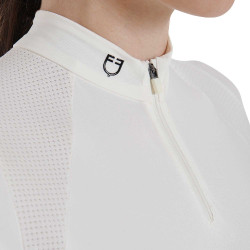 Polo da allenamento tecnico aderente con zip da donna Equestro Bianco Polo da allenamento tecnico aderente con zip da donna Equestro Bianco