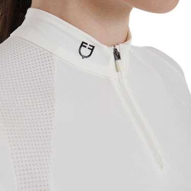 Polo da allenamento tecnico aderente con zip da donna Equestro Bianco Polo da allenamento tecnico aderente con zip da donna Equestro Bianco
