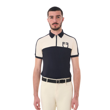 Polo da allenamento bicolore aderente a maniche corte con zip da uomo Equestro Polo da allenamento bicolore aderente a maniche corte con zip da uomo Equestro