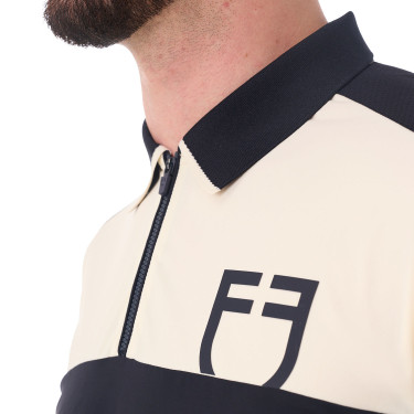 Polo da allenamento bicolore aderente a maniche corte con zip da uomo Equestro Polo da allenamento bicolore aderente a maniche corte con zip da uomo Equestro