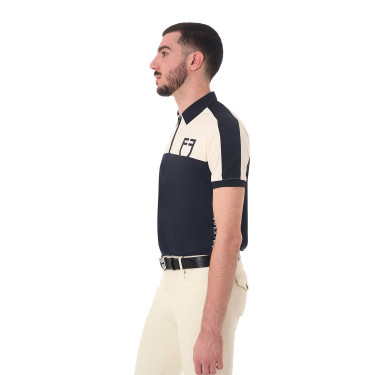 Polo da allenamento bicolore aderente a maniche corte con zip da uomo Equestro Polo da allenamento bicolore aderente a maniche corte con zip da uomo Equestro