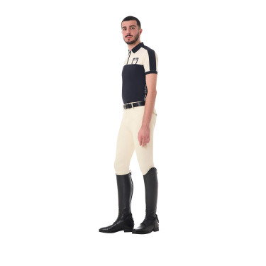 Polo da allenamento bicolore aderente a maniche corte con zip da uomo Equestro Polo da allenamento bicolore aderente a maniche corte con zip da uomo Equestro