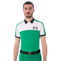Polo da allenamento bicolore aderente a maniche corte con zip da uomo Equestro Verde oltremare / bianco