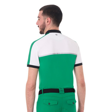 Polo da allenamento bicolore aderente a maniche corte con zip da uomo Equestro Verde oltremare / bianco