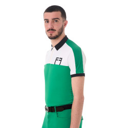 Polo da allenamento bicolore aderente a maniche corte con zip da uomo Equestro Verde oltremare / bianco