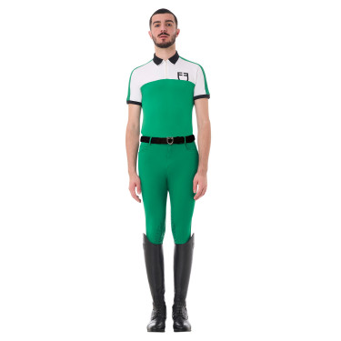 Polo da allenamento bicolore aderente a maniche corte con zip da uomo Equestro Verde oltremare / bianco
