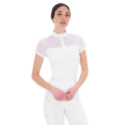 Polo con inserti in mesh da donna Equestro Bianco
