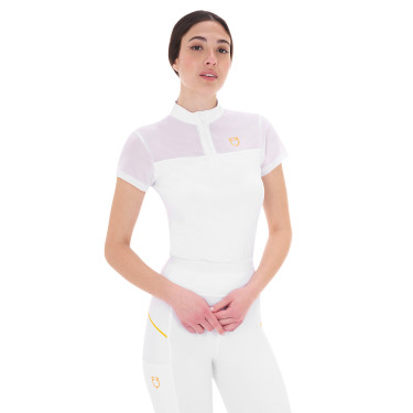 Polo con inserti in mesh da donna Equestro Bianco