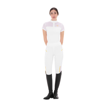 Polo con inserti in mesh da donna Equestro Bianco