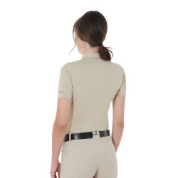 Polo da allenamento aderente in tessuto traspirante da donna Equestro Oxford tan / rosso papavero Beige