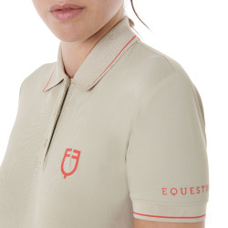 Polo da allenamento aderente in tessuto traspirante da donna Equestro Oxford tan / rosso papavero Beige