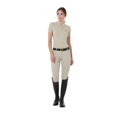 Polo da allenamento aderente in tessuto traspirante da donna Equestro Oxford tan / rosso papavero Beige
