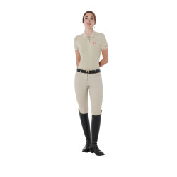 Polo da allenamento aderente in tessuto traspirante da donna Equestro Oxford tan / rosso papavero Beige