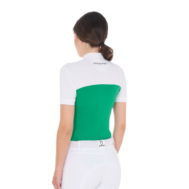 Polo aderente in tessuto tecnico e mesh a maniche corte da donna Equestro Polo aderente in tessuto tecnico e mesh a maniche corte da donna Equestro