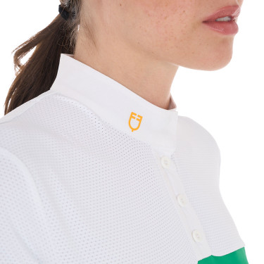 Polo aderente in tessuto tecnico e mesh a maniche corte da donna Equestro Polo aderente in tessuto tecnico e mesh a maniche corte da donna Equestro