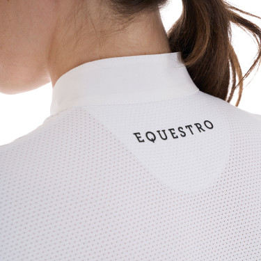 Polo aderente in tessuto tecnico e mesh a maniche corte da donna Equestro Polo aderente in tessuto tecnico e mesh a maniche corte da donna Equestro