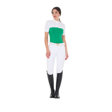 Polo aderente in tessuto tecnico e mesh a maniche corte da donna Equestro Polo aderente in tessuto tecnico e mesh a maniche corte da donna Equestro