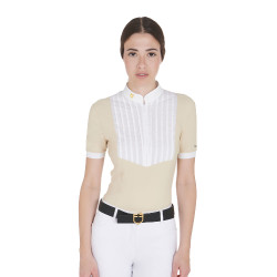 Polo aderente in cotone plissé a maniche corte da donna Equestro