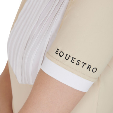 Polo aderente in cotone plissé a maniche corte da donna Equestro Polo aderente in cotone plissé a maniche corte da donna Equestro