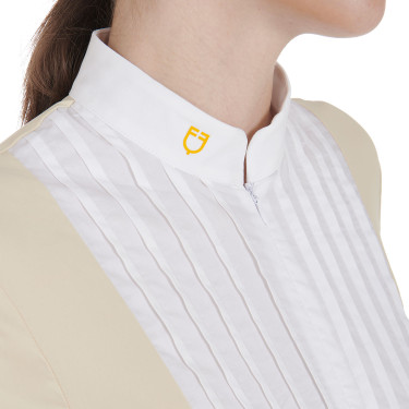 Polo aderente in cotone plissé a maniche corte da donna Equestro Polo aderente in cotone plissé a maniche corte da donna Equestro