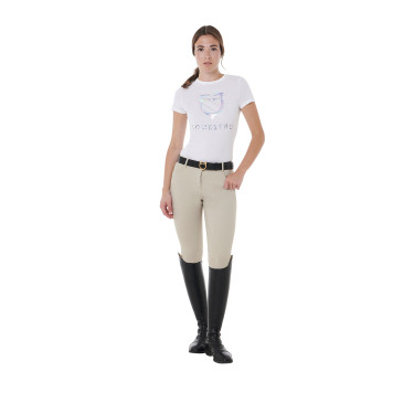 Pantaloni da donna con grip integrale Aria in tessuto tecnico Equestro Tan Oxford Rosa