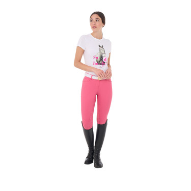 Pantaloni da donna con grip integrale Aria in tessuto tecnico Equestro Caprifoglio Rosa