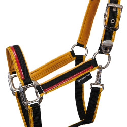 Capestro in nylon con lunghina Red Trim Equestro Nero / rosso / giallo Capestro in nylon con lunghina Red Trim Equestro Nero / rosso / giallo