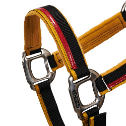 Capestro in nylon con lunghina Red Trim Equestro Nero / rosso / giallo Capestro in nylon con lunghina Red Trim Equestro Nero / rosso / giallo