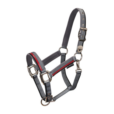 Capestro in nylon con lunghina Red Trim Equestro Grigio / rosso / nero