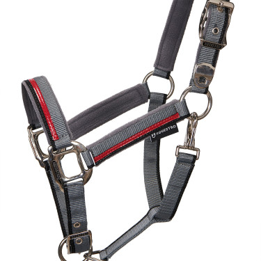 Capestro in nylon con lunghina Red Trim Equestro Grigio / rosso / nero