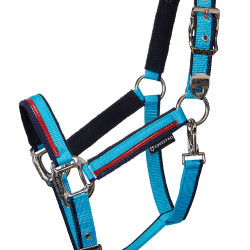 Capestro in nylon con lunghina Red Trim Equestro Turchese / rosso / blu navy Capestro in nylon con lunghina Red Trim Equestro Turchese / rosso / blu navy