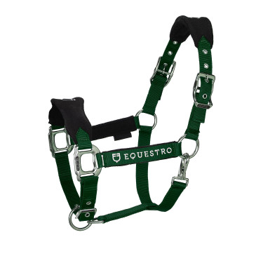 Capestro in nylon con lunghina e imbottitura in pile Equestro Verde