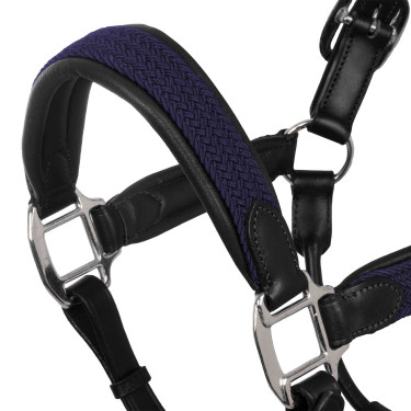 Capezzina in cuoio con inserti in nylon intrecciato Equestro Nero / blu navy Blu marino