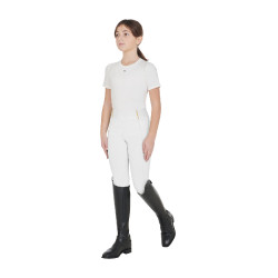 Leggings da bambina aderenti con grip e logo Equestro Bianco Leggings da bambina aderenti con grip e logo Equestro Bianco