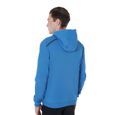 Felpa con cappuccio in cotone con zip da uomo Equestro Dafne Blu