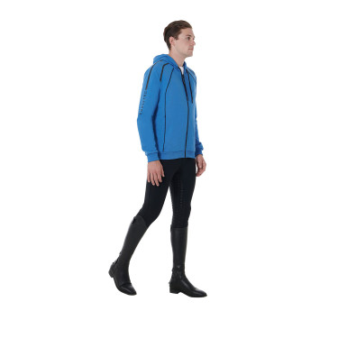 Felpa con cappuccio in cotone con zip da uomo Equestro Dafne Blu