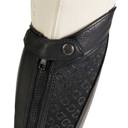 Mini-chaps unisex in pelle con fascia elastica e loghi Vespucci Equestro Nero