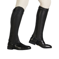 Mini-chaps unisex in pelle con fascia elastica e loghi Vespucci Equestro Nero