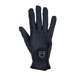 Guanti donna in tessuto tecnico morbido con logo in strass Equestro Marina Blu marino