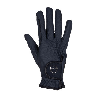 Guanti donna in tessuto tecnico morbido con logo in strass Equestro Marina Blu marino