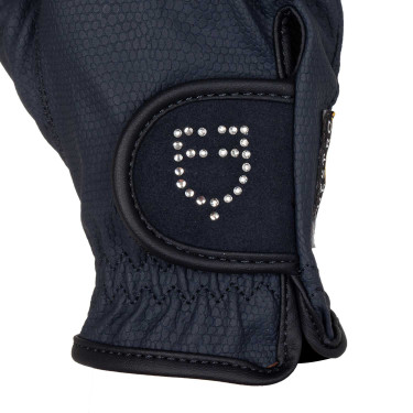 Guanti donna in tessuto tecnico morbido con logo in strass Equestro Marina Blu marino