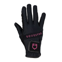 Guanti in tessuto tecnico con logo multicolore Equestro Nero / fucsia