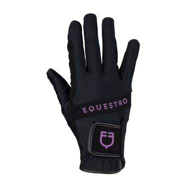 Guanti in tessuto tecnico con logo multicolore Equestro Nero / viola