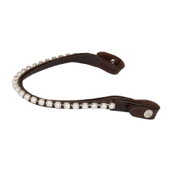 Frontalino in cuoio di vitello con perle Acavallo Marrone scuro / bianco