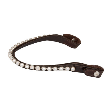 Frontalino in cuoio di vitello con perle Acavallo Marrone scuro / bianco
