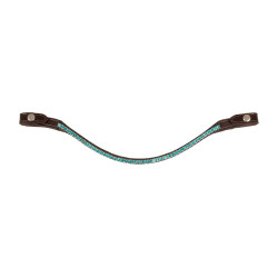 Frontalino in cuoio di vitello con cristalli rotondi Acavallo Marrone scuro / acquamarina