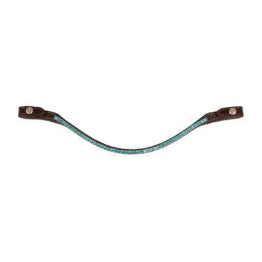 Frontalino in cuoio di vitello con cristalli rotondi Acavallo Marrone scuro / acquamarina