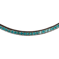 Frontalino in cuoio di vitello con cristalli rotondi Acavallo Marrone scuro / acquamarina