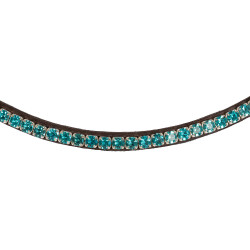 Frontalino in cuoio di vitello con cristalli rotondi Acavallo Marrone scuro / acquamarina